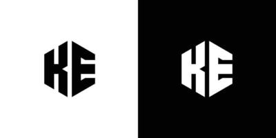 Letter K E Polygon, Hexagonal Minimal Logo Design On Black And White Background vector