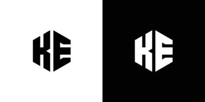 Letter K E Polygon, Hexagonal Minimal Logo Design On Black And White Background vector