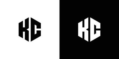 Letter K C Polygon, Hexagonal Minimal Logo Design On Black And White Background vector