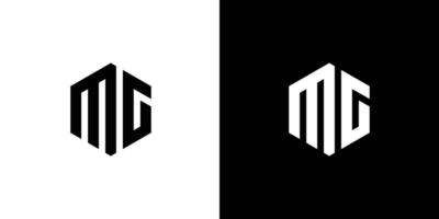 Letter M G Polygon, Hexagonal Minimal Logo Design On Black And White Background vector