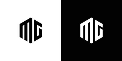 Letter M G Polygon, Hexagonal Minimal Logo Design On Black And White Background vector