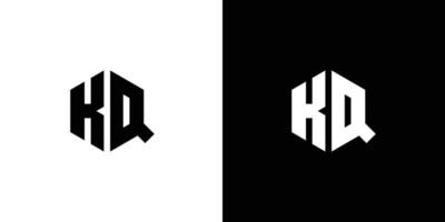 Letter K Q Polygon, Hexagonal Minimal Logo Design On Black And White Background vector