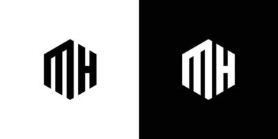 Letter M H Polygon, Hexagonal Minimal Logo Design On Black And White Background vector