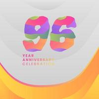 96 Years Annyversary Celebration. Abstract numbers with colorful templates. eps 10. vector