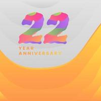 22 Years Annyversary Celebration. Abstract numbers with colorful templates. eps 10. vector