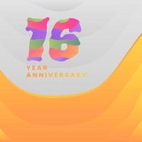 16 Years Annyversary Celebration. Abstract numbers with colorful templates. eps 10. vector