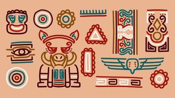 Ethnic doodle object set, african traditional boho elements. vector