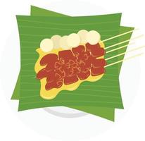 ilustración de saciar padang, tradicional brocheta desde Indonesia. saciar padang hecho desde cabra carne de vaca o menudencias con amarillo salsa hecho desde arroz harina y especias adecuado para comida menú y infografía. vector