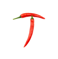 Chili peppers form the letter of T isolated png