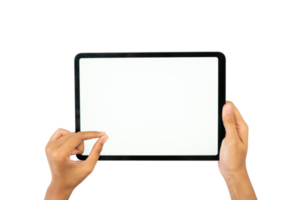 hand holding blank screen tablet for mockups png