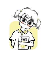 Cute schoolgirl character sticker vector