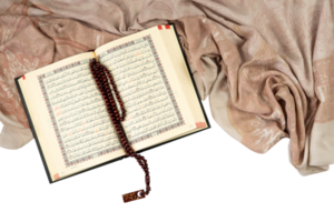Quran with rosary isolated for banner png