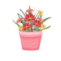 Cute flower in a pink pot. Decorative element for design. Spring Flower. Isolated on white background vector