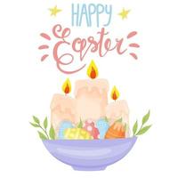 Banner Happy Easter. Modern vector holiday design with typography. Easter Bunny. Painted eggs. Modern minimalist style.