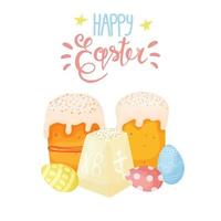 Banner Happy Easter. Modern vector holiday design with typography. Easter Bunny. Painted eggs. Modern minimalist style.