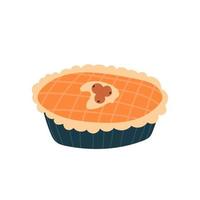 Pumpkin pie. Autumn food. Hot baking. Cute vector illustration. The object is isolated on a white background.