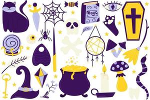 Magic set. A large set of occult items. Halloween. Witch things. Cute cartoon set. vector