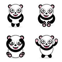 set cute panda illustration design kawaii vector