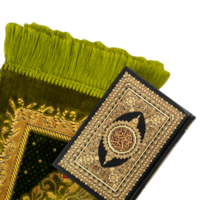 Holy Quran and prayer mat isolated png