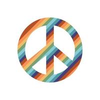 Flat vector hippy boho illustration. Hand drawn retro groovy pacific, peace symbol