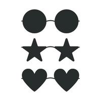 Flat vector hippy boho round, heart, star shaped sunglasses illustration. Hand drawn retro groovy elements.