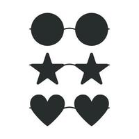 Flat vector hippy boho round, heart, star shaped sunglasses illustration. Hand drawn retro groovy elements.