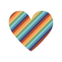 Flat vector hippy boho illustration. Hand drawn retro groovy rainbow pride heart