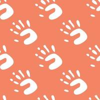 Vector flat hand drawn seamless pattern with hand print, palm stamp, fingers silhouette