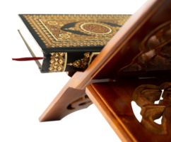 Quran on wooden table png