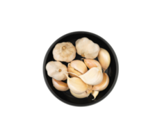 Garlic in a small bowl isolated. kitchen spice design elements png