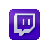 Twitch isolated logo violet icon with transparent background, cut out face colorful symbol floating in 3D rendering. Twitch is a big live streaming and video platform png