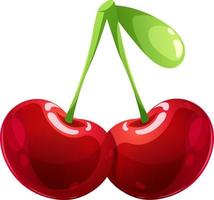 Cartoon pair of juicy cherries on transparent background isolated vector