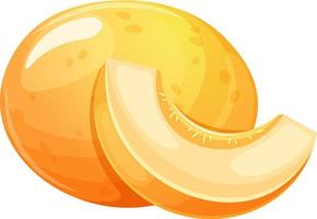 Whole cartoon melon and piece, slice on transparent background vector