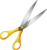 Vector icon metal scissors with yellow handles on transparent background