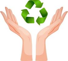 Vector image of hands pointing up with recycling icon on transparent background. Environment protection, renewable energy, sustainable development,  renewable energy, Ecolife