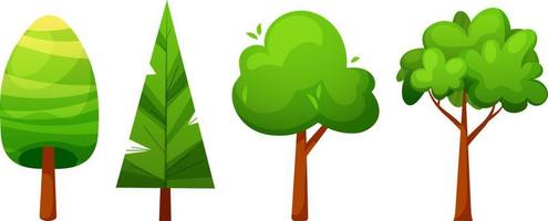 Cute green tree set in cartoon style for kids vector