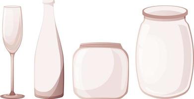 Cartoon style glassware set, kitchenware on transparent background vector