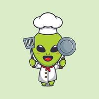 Cute chef alien cartoon vector illustration.