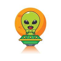 linda extraterrestre volador con OVNI dibujos animados vector ilustración.