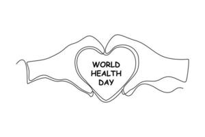 Single one line drawing hands forming a symbol of love in World health day. World health day concept. Continuous line draw design graphic vector illustration.