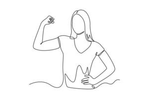 Single one line drawing woman posing strong. World health day concept. Continuous line draw design graphic vector illustration.