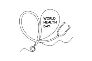 Single one line drawing stethoscope forming a heart. World health day concept. Continuous line draw design graphic vector illustration.