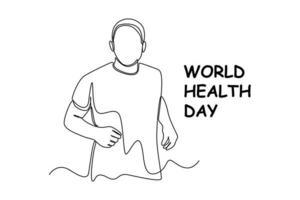 Single one line drawing running man for healthy. World health day concept. Continuous line draw design graphic vector illustration.