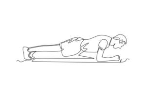 Single one line drawing plank exercise. Fitness activity concept. Continuous line draw design graphic vector illustration.