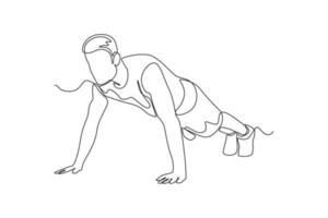 Single one line drawing Man doing push up. Fitness activity concept. Continuous line draw design graphic vector illustration.