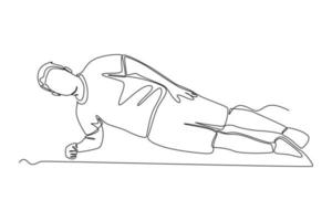 Single one line drawing plank exercise. Fitness activity concept. Continuous line draw design graphic vector illustration.