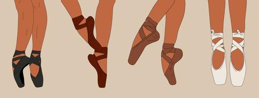 conjunto de pointe zapatos, bosquejo mano dibujado ilustración. bailarina en el pointes.artista o mujer en el ballet estudio. vector