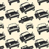 Seamless pattern with Magical flying car in monochrome style. Hand drawn vector illustration.