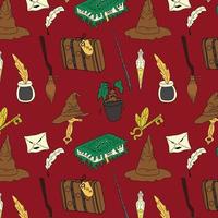 Seamless pattern with magical things from a wizard school vector