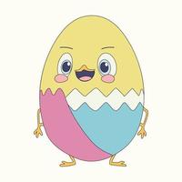 Cute character little chicken Easter egg. Easter. Vector illustration.